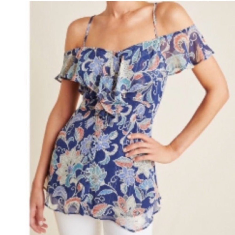 Women’s Maeve blue floral cold shoulder lined flowy blouse size 00